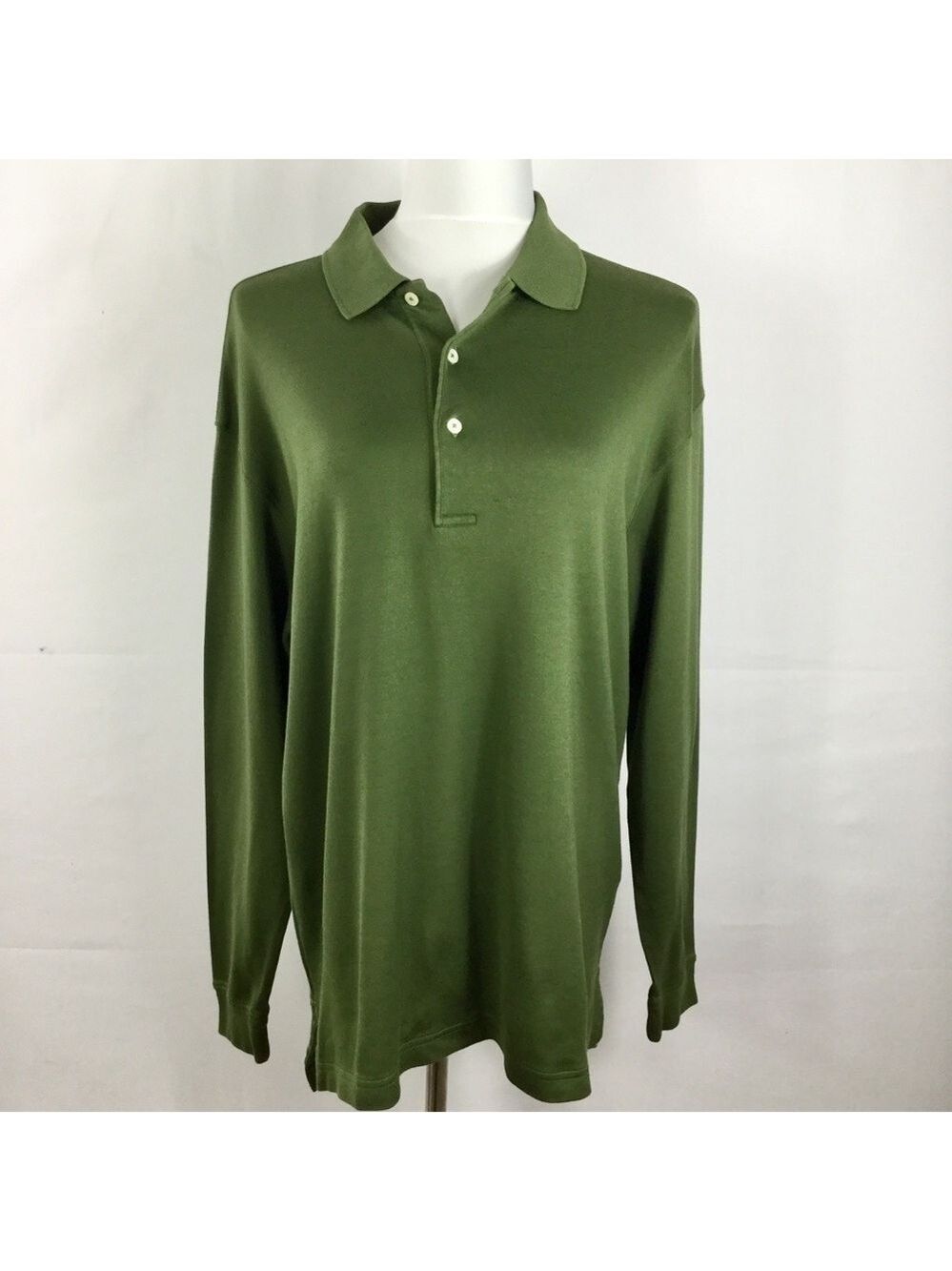 Turnbury Cotton Long Sleeve Polo Shirt Made In Peru Forest Green Size M